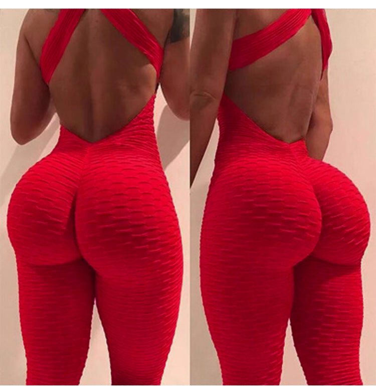 Sexy Jacquard Backless Yoga Jumpsuit