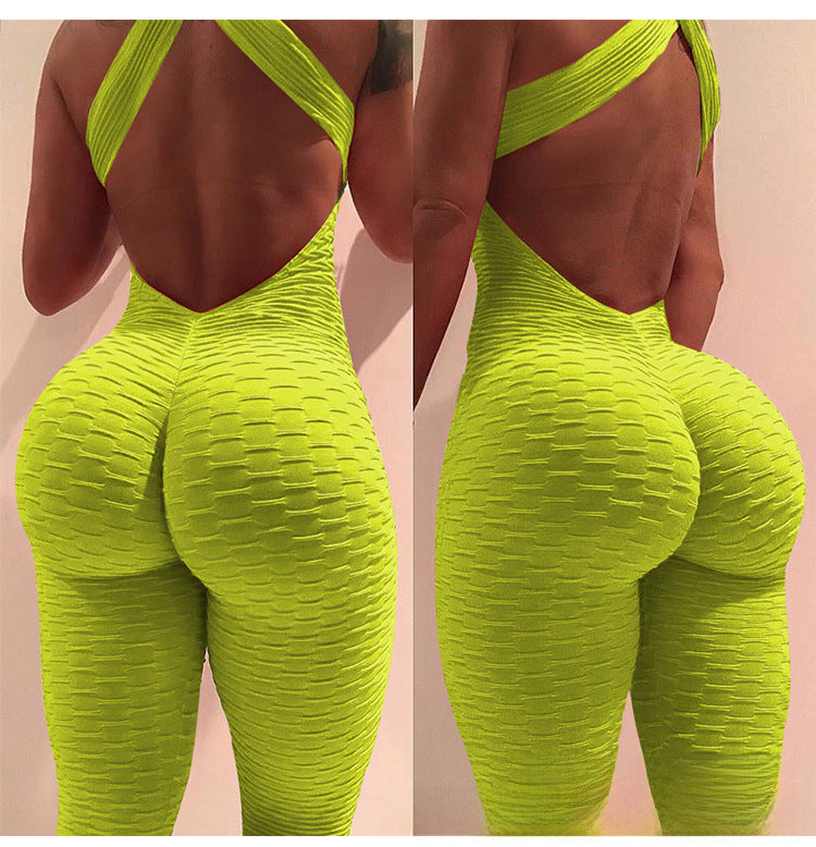 Sexy Jacquard Backless Yoga Jumpsuit