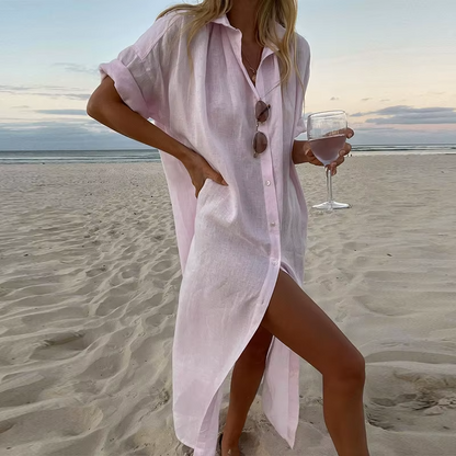Beach Shirt Dress – Soft Pink + FREE Beach Bag 🌴