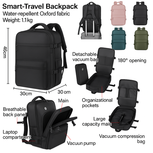 Smart Travel Backpack – Compact, with Free Vacuum Pump