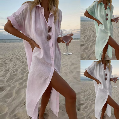 Beach Shirt Dress – Soft Pink + FREE Beach Bag 🌴