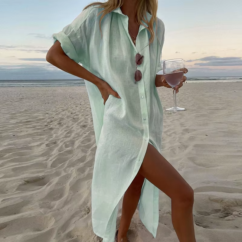 Beach Shirt Dress – Mint Green + FREE Beach Bag 🌴